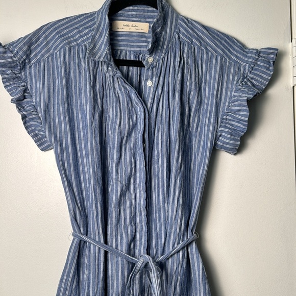 Anthropologie Isabella Sinclair Piper Flutter-Sleeve Stripe Shirtdress Size Smal - Picture 3 of 7